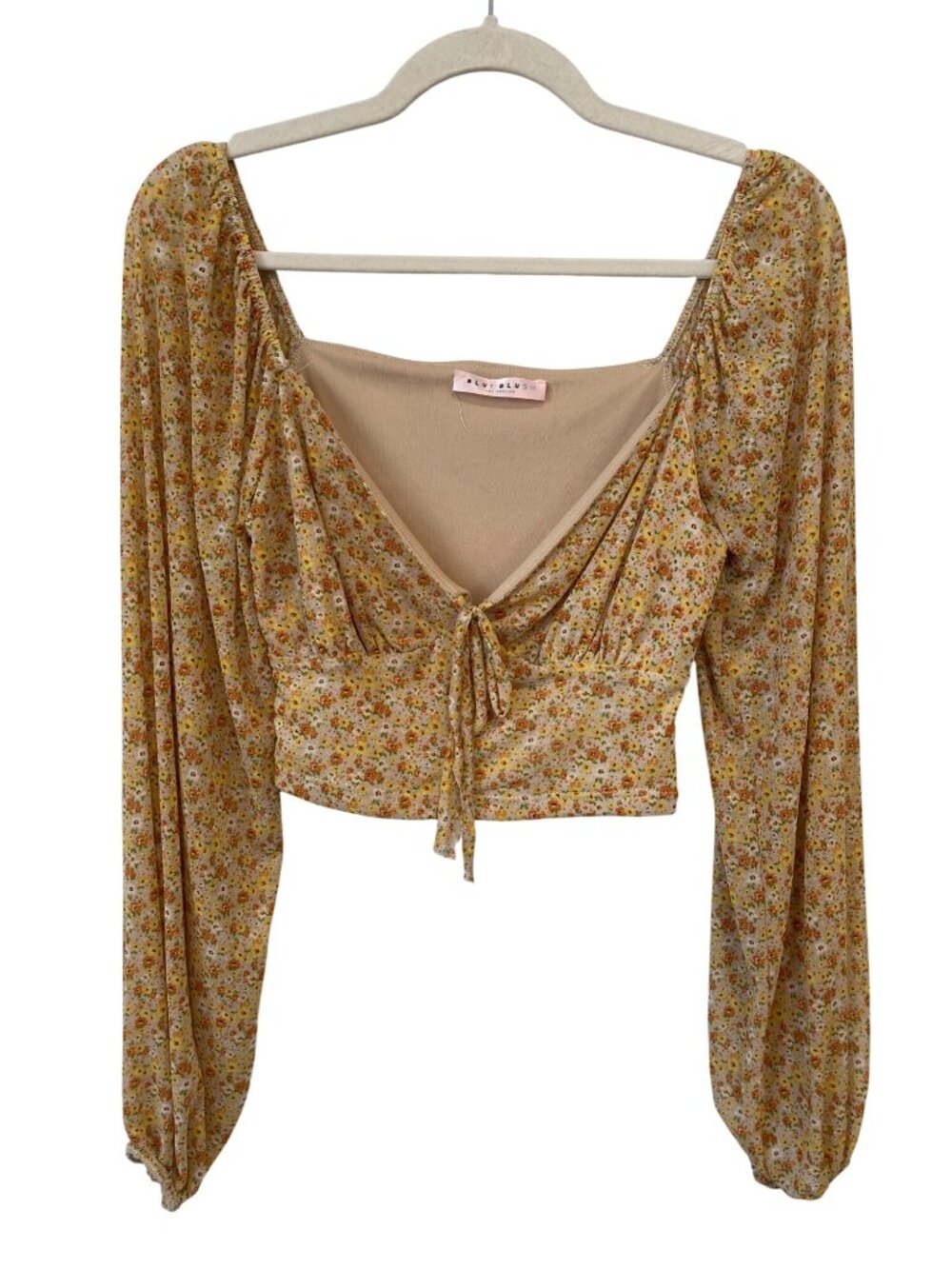 Blue Blush Crop Top Medium Ditsy Floral Long Sleeve V-Neck Feminine Cottagecore